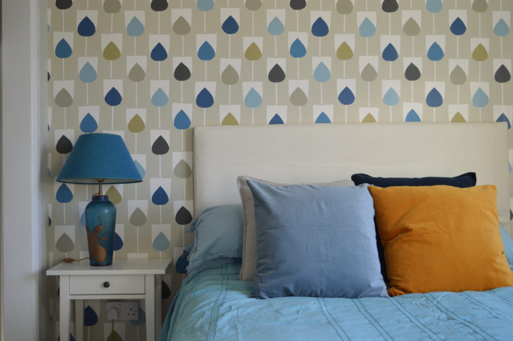 After blue bedroom Scion Sula Wallpaper Indigo Sapphire
