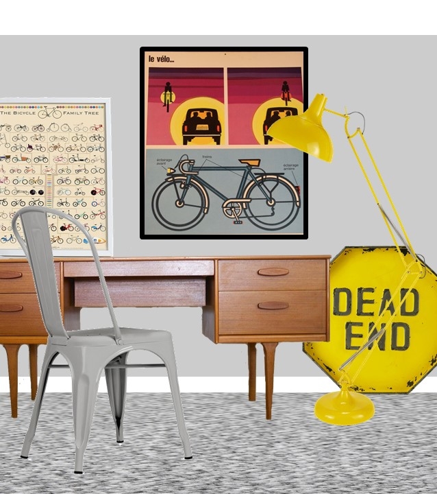 Bicycle grey yellow bedroom