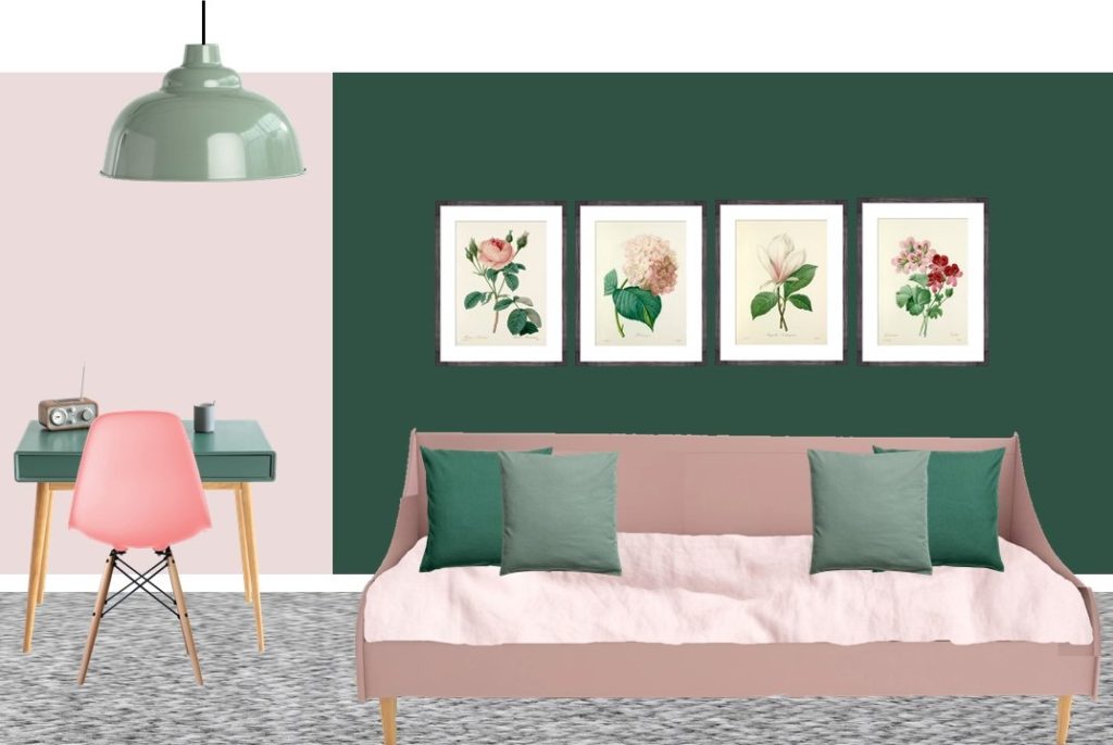 Pink and green tween bedroom styleboard