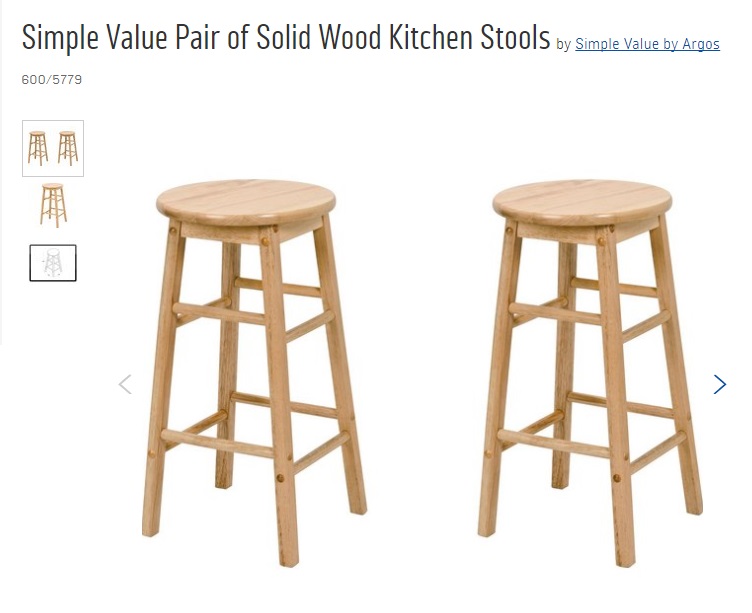 Argos Simple Value Pair of Solid Wood Kitchen Stools