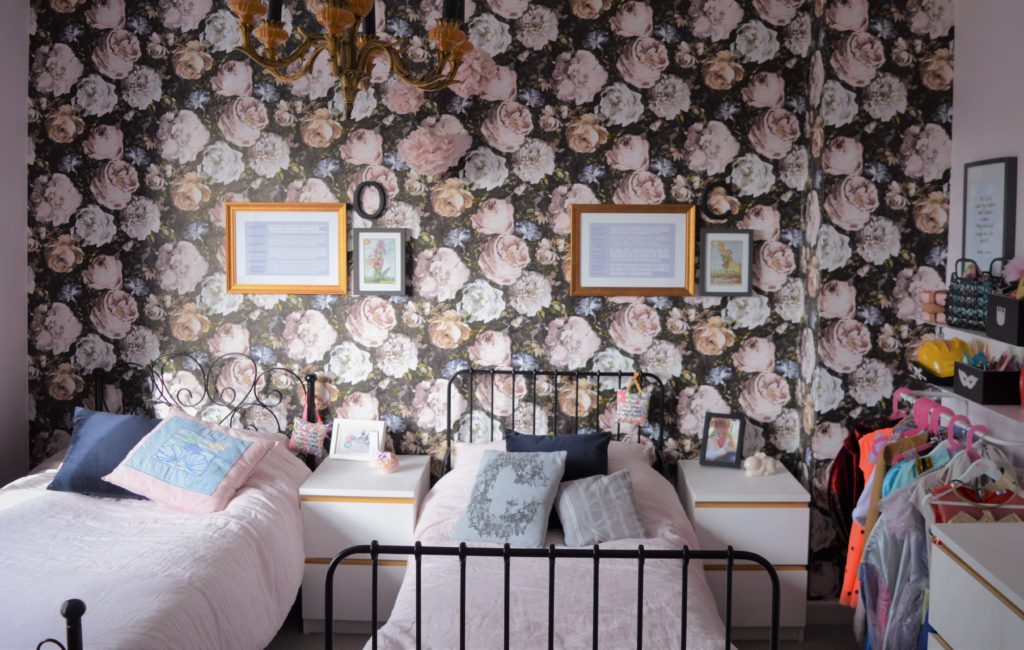 Girl shared bedroom pink floral