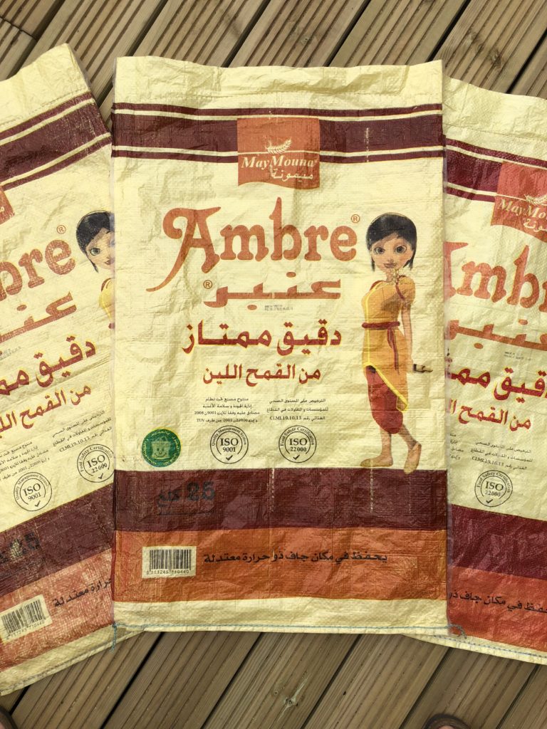 Ambre farine maroc flour bag upcycle outdoor cushion