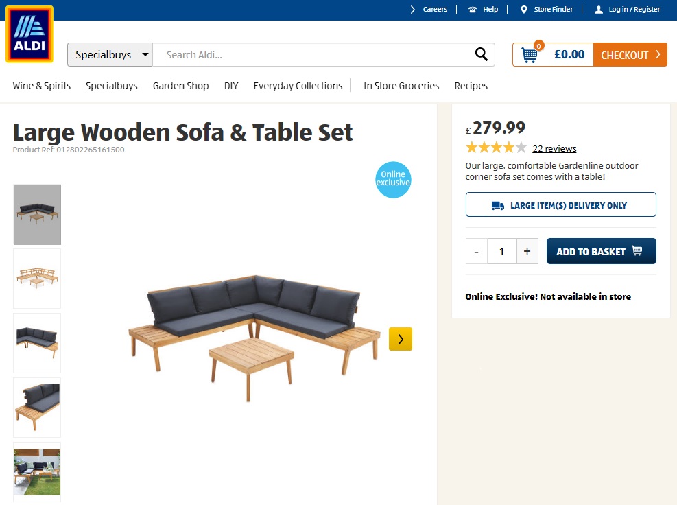 Aldi Large Wooden Sofa & Table Set